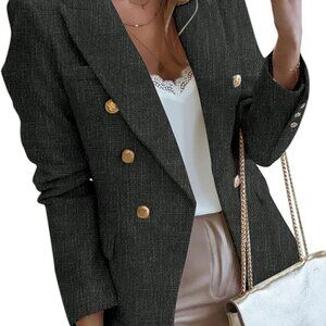 Happy Sailed Womens Tweed Blazers Casual Long Sleeve Double Breasted Open Front
